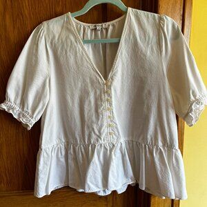 MADEWELL V-NECK PEPLUM TOP WITH BUTTONS